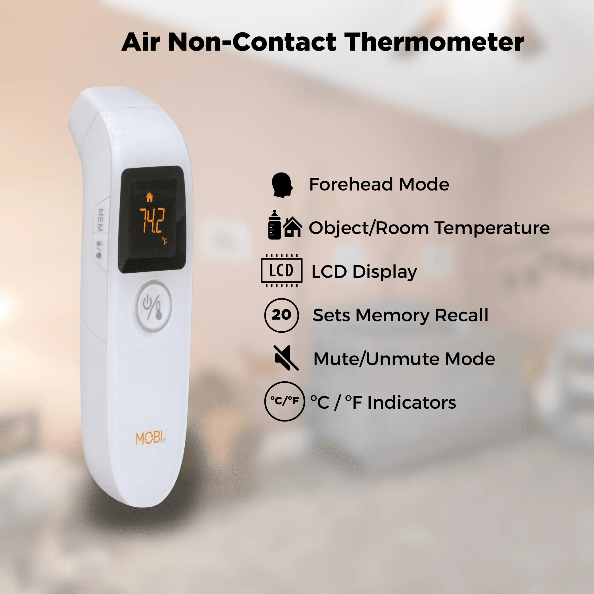 MOBI Air Non-Contact Digital Forehead Thermometer for People, Food & Objects - Image 7