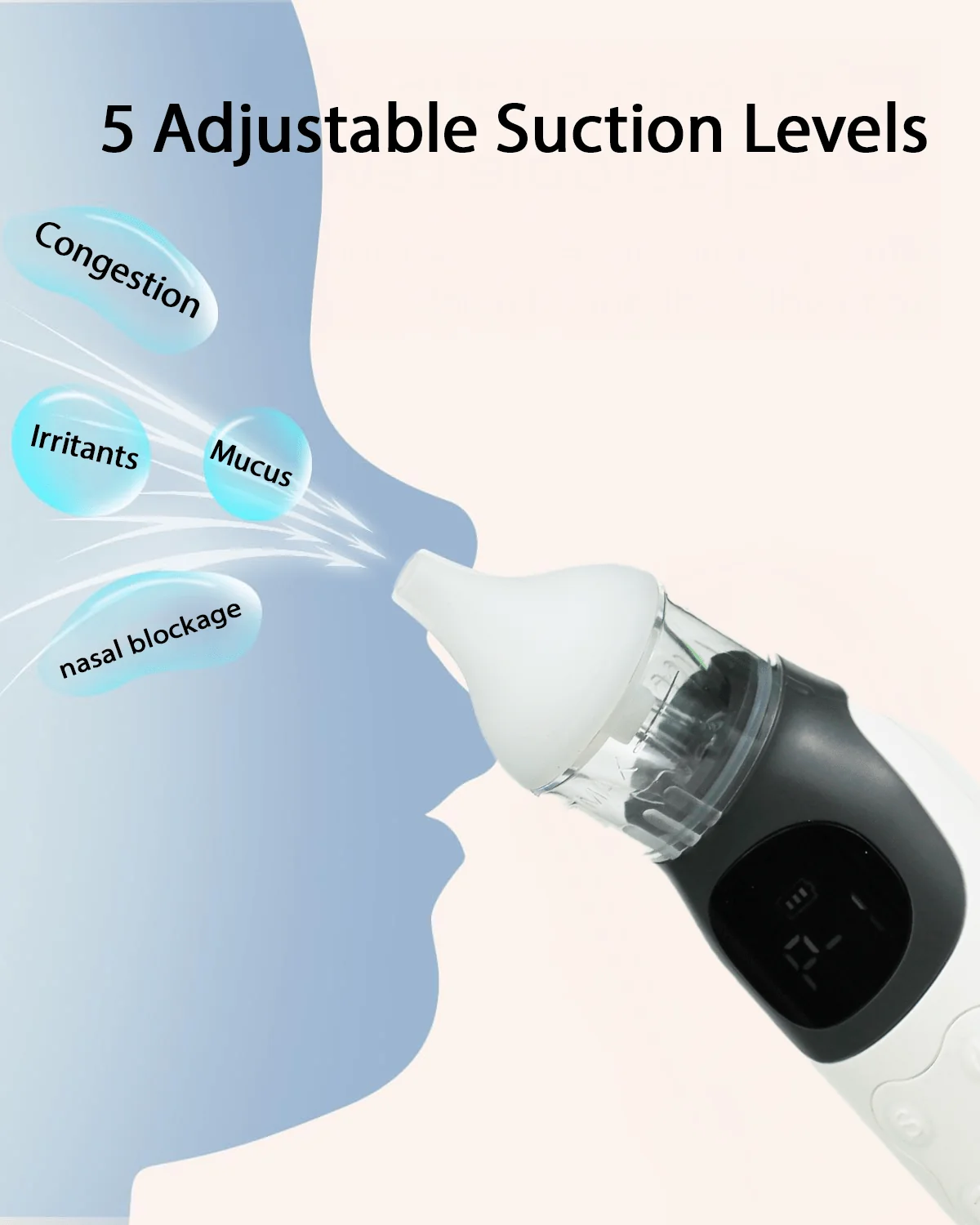 MOBI Automatic Baby Nasal Aspirator, 5-Level Suction, Night Light - Image 5