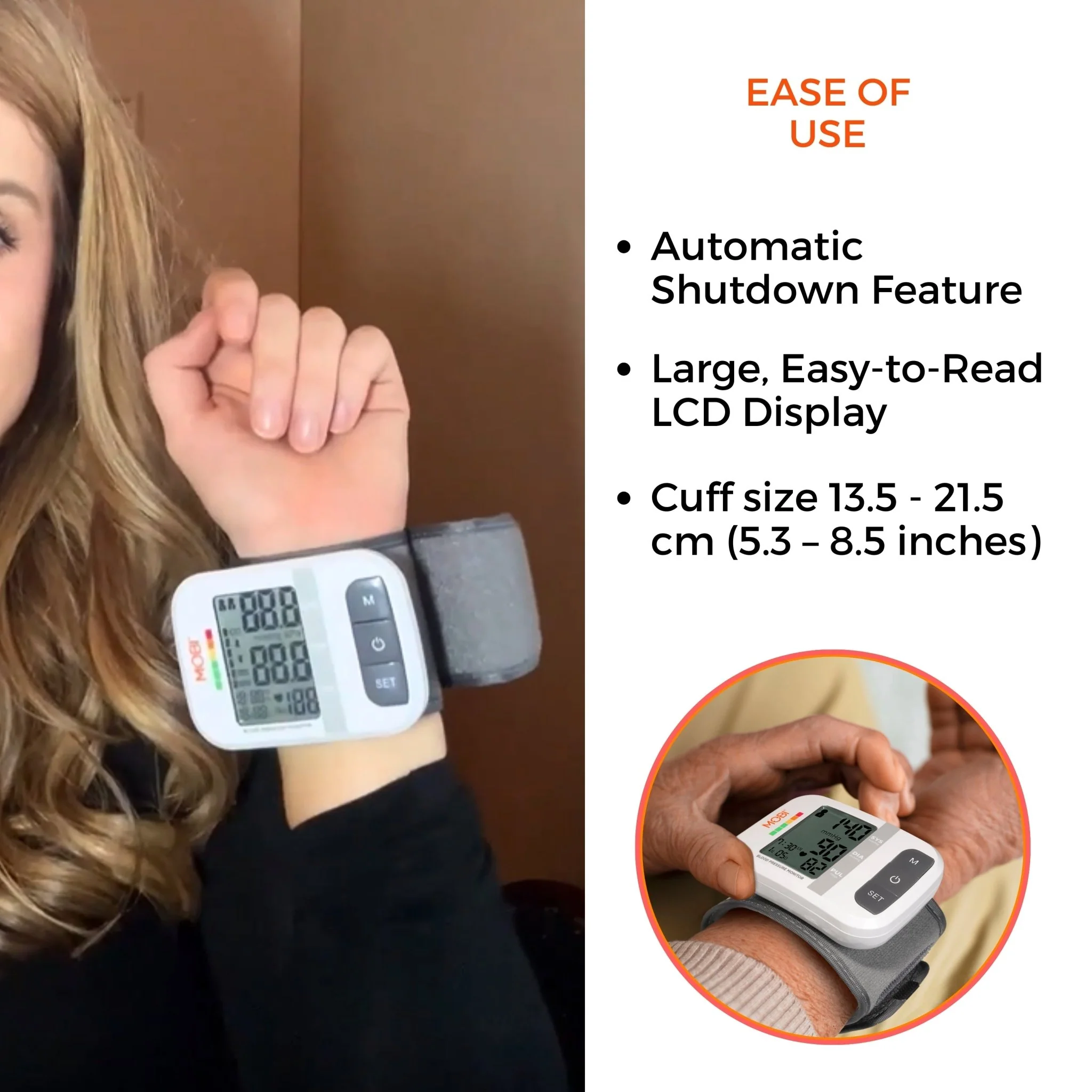 MOBI Wrist Blood Pressure Monitor with Large LCD & Auto Memory - Image 4