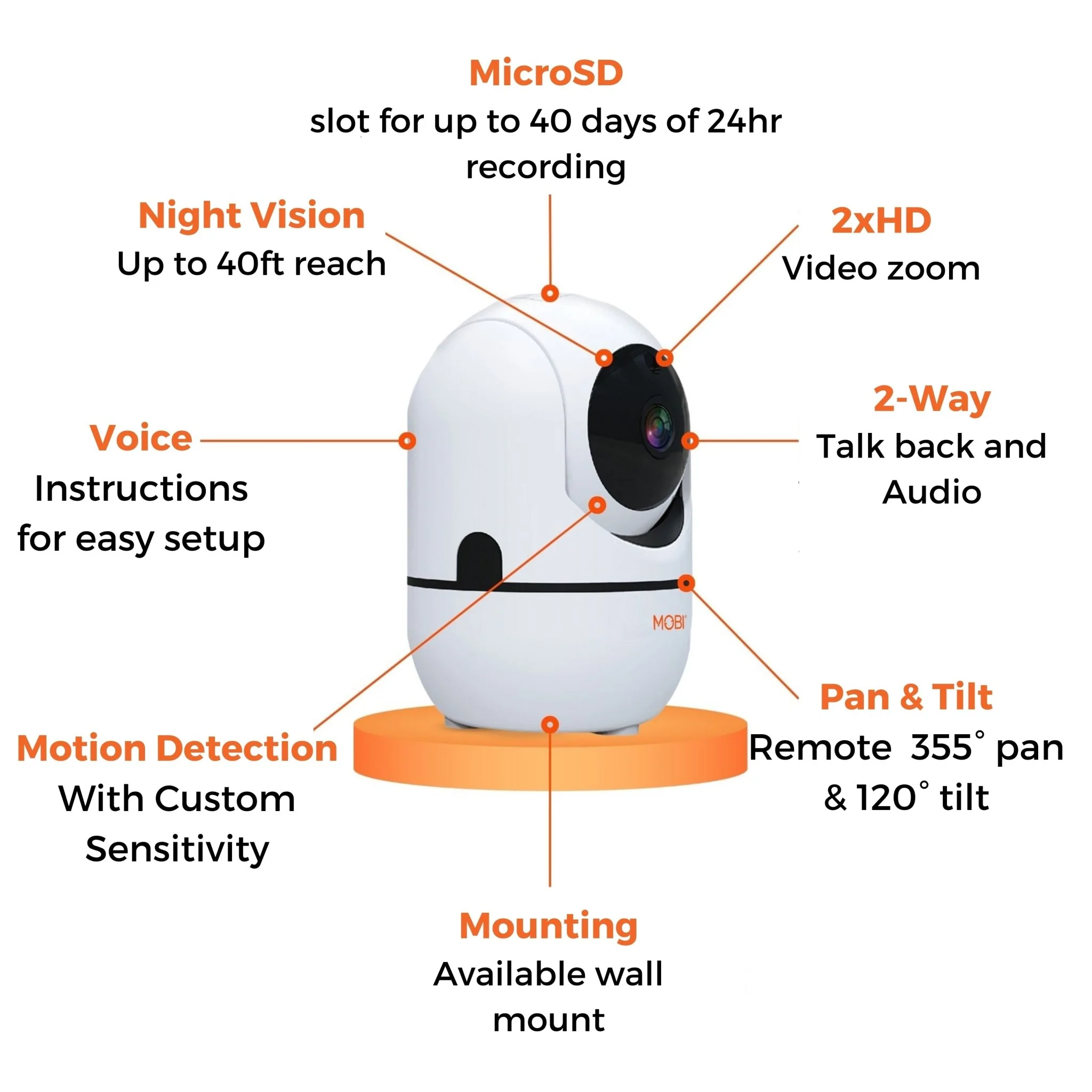 MobiCam HDX Smart HD Wi-Fi Pan & Tilt Nursery & Home Monitoring Camera - Image 3