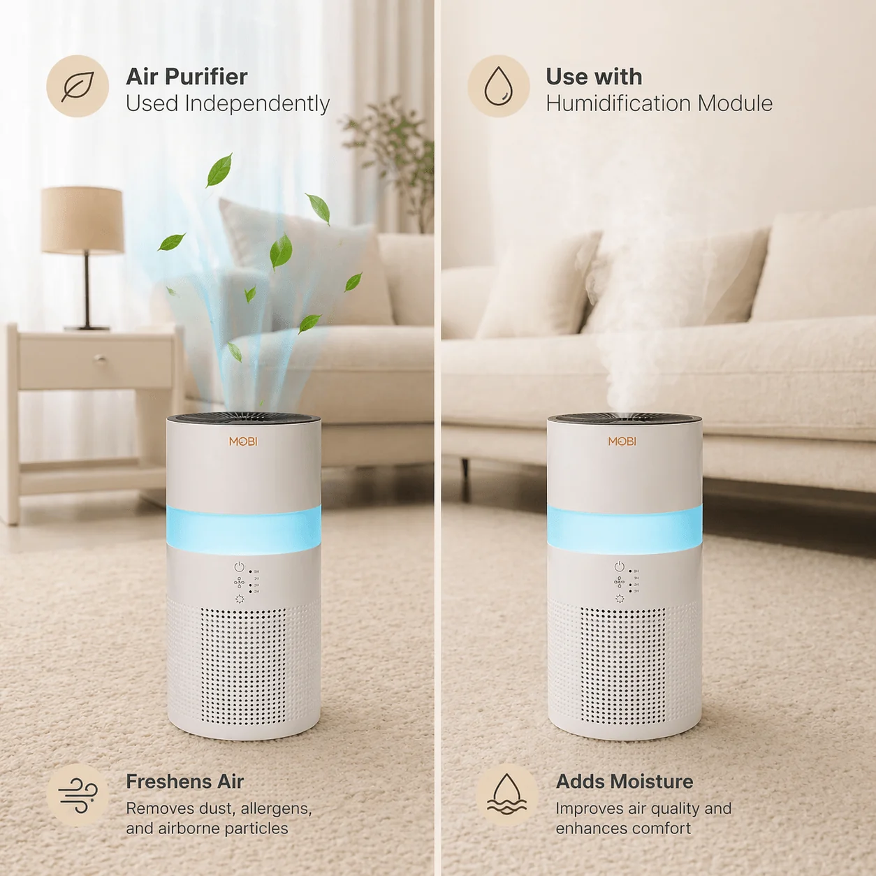 MOBI Smart Air Care Bundle 4 in 1 HEPA Air Purifier/Humidifier + 2 Spare Filters - Image 6