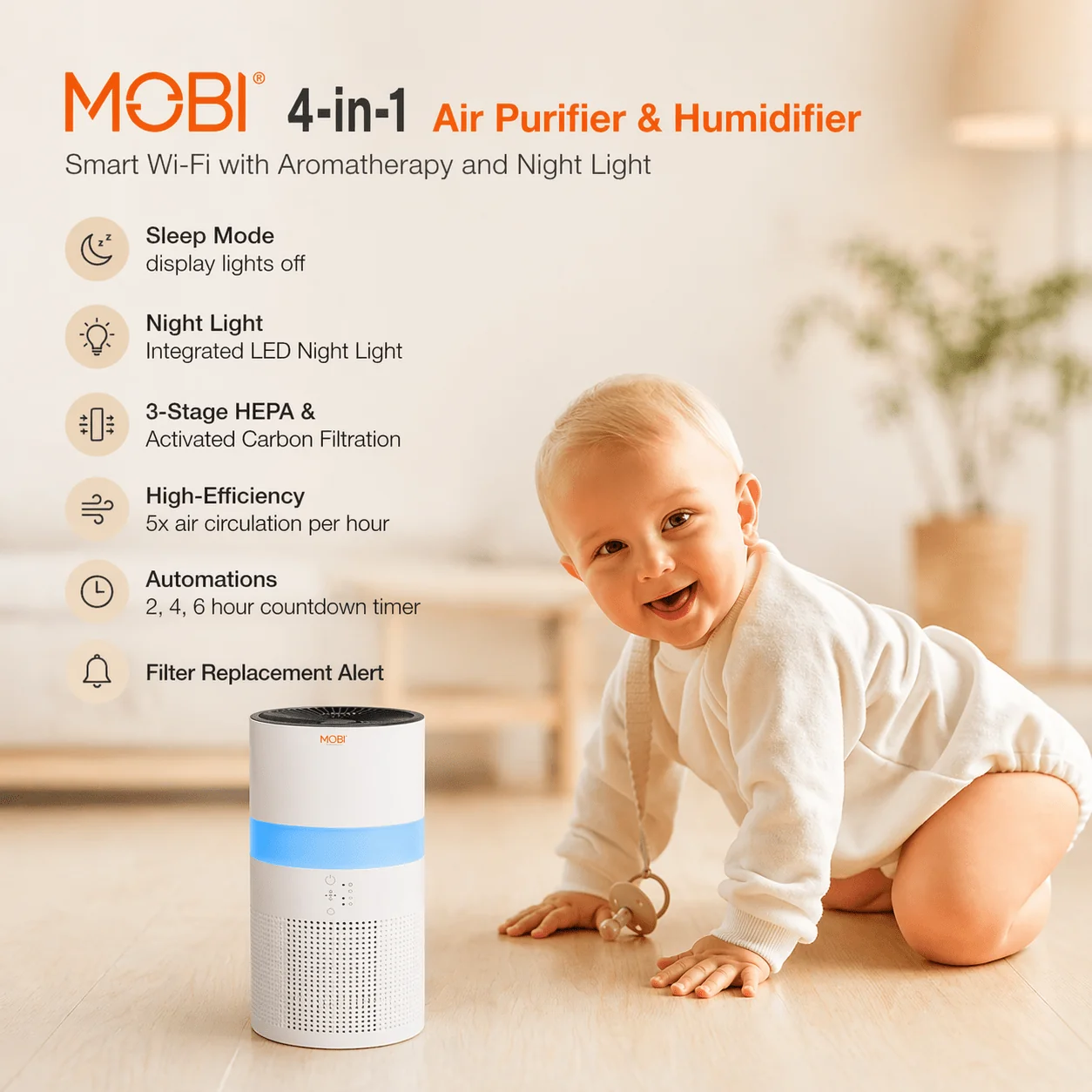 MOBI Smart Air Care Bundle 4 in 1 HEPA Air Purifier/Humidifier + 2 Spare Filters - Image 7
