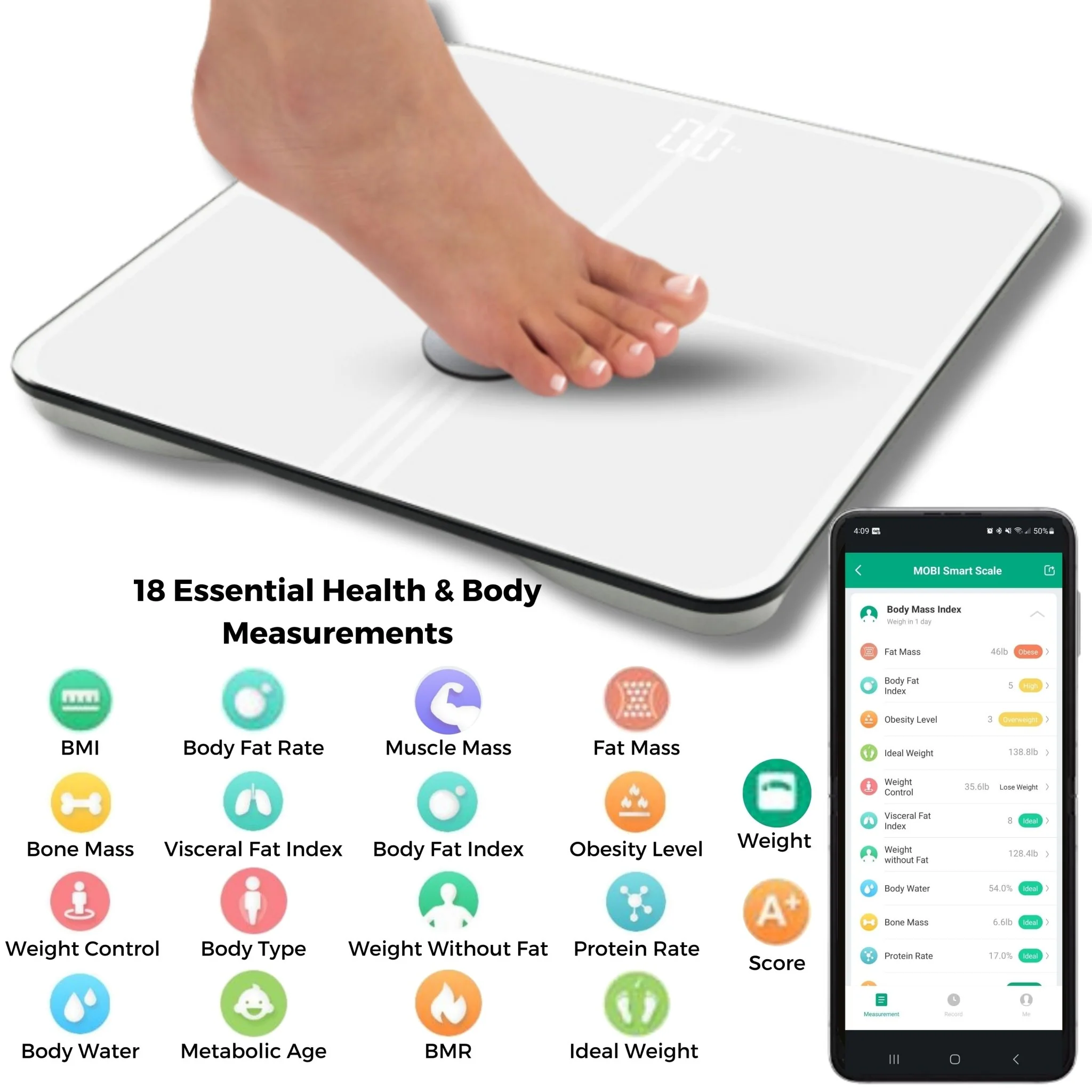 MOBI Smart Wi-Fi Scale BMI Total Body Composition 18 Total Body Measurements - Image 3