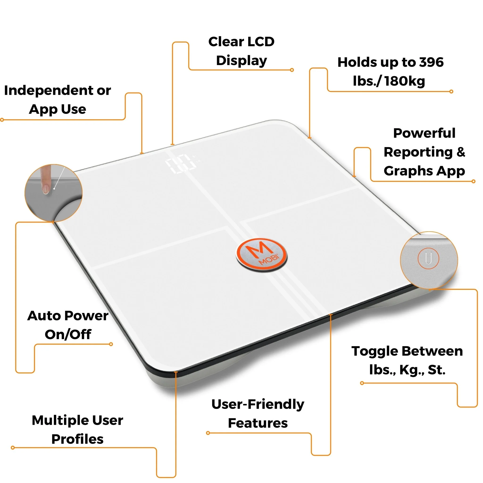 MOBI Smart Wi-Fi Scale BMI Total Body Composition 18 Total Body Measurements - Image 5